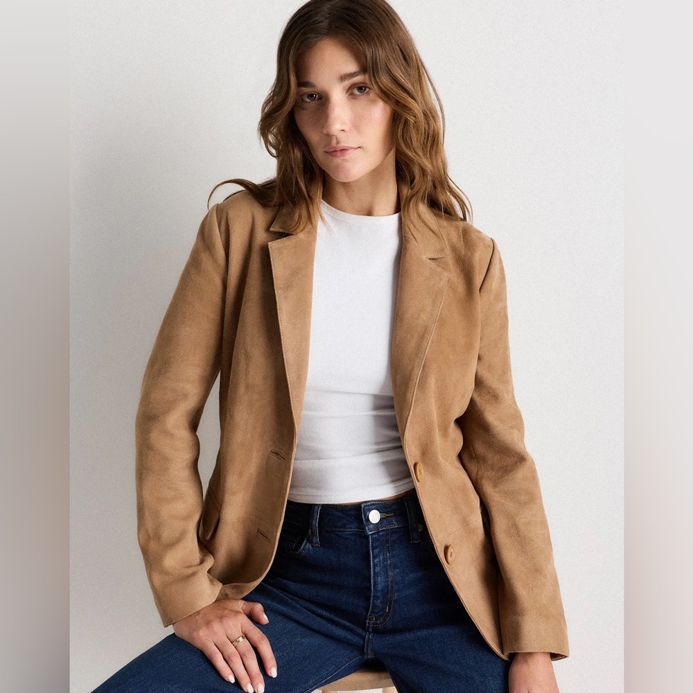 Quince Women 100% Suede Blazer Pecan Brown Outerwear L - Picture 6 of 11